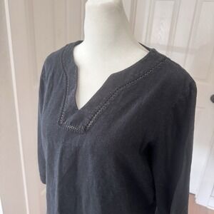 Vintage Women's Sz M Linen 3/4 Sleeve Blouse V-Neck Jaclyn Smith 90s Top Classic